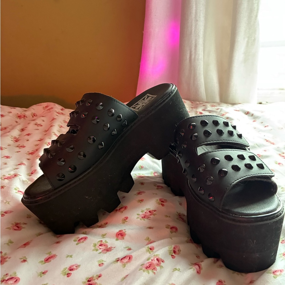TUK Black Platform Shoes with Studded Details